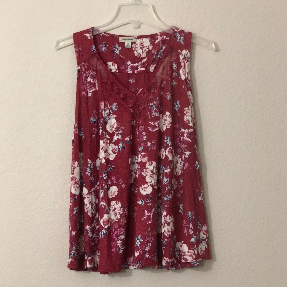 Lucky Brand Sleeveless Floral Printed Lace Top